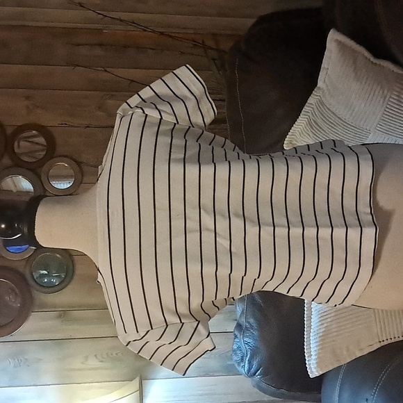 Adrienne Vittadini Black & White Striped Crew Neck Cropped Short Sleeve Top L - Picture 5 of 10